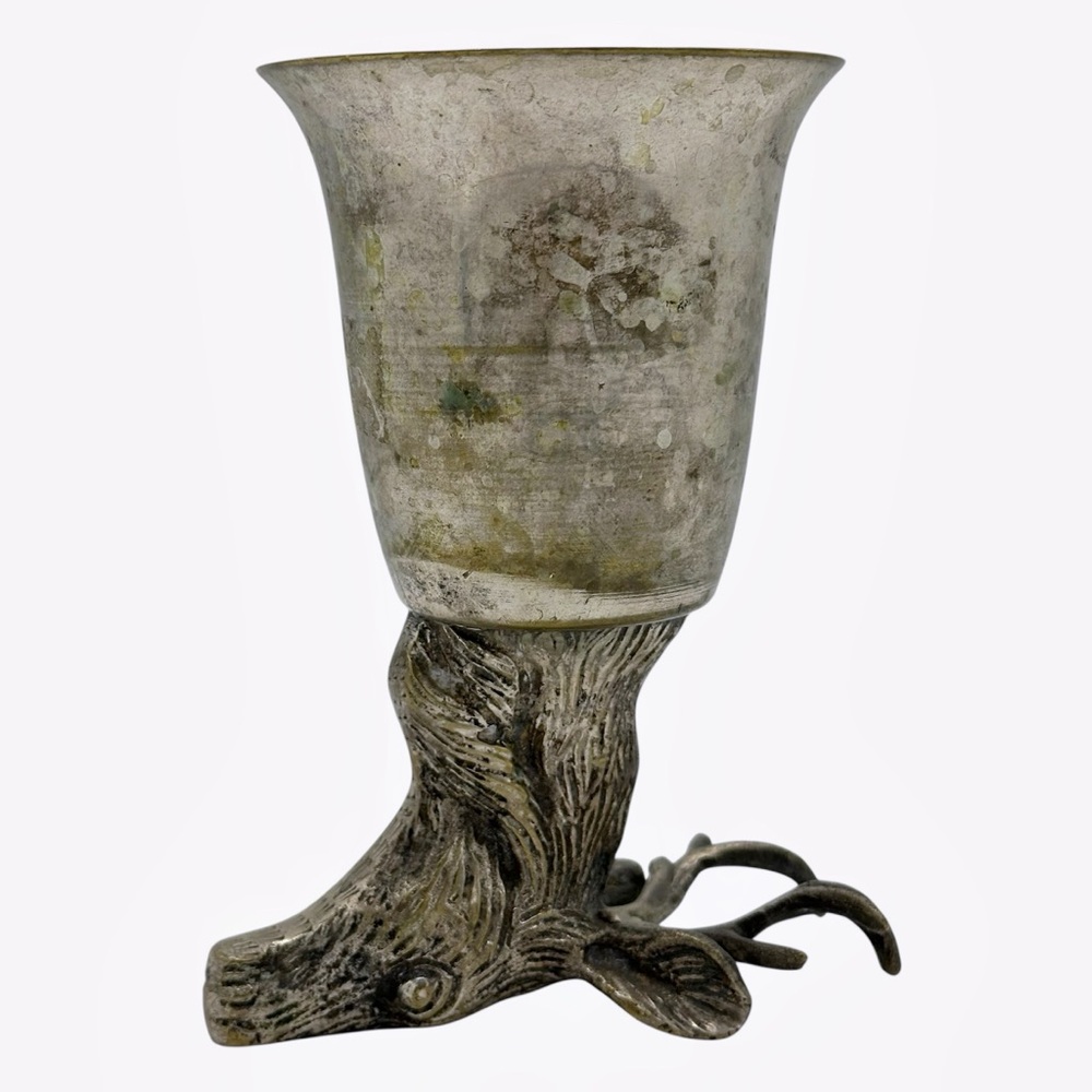 Vintage Stag Head Stirrup Cup Silverplate Brass Fox Hunting Chalice - Picture 3 of 4